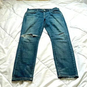 Agolde Classic Blue Ripped Cropped Jeans